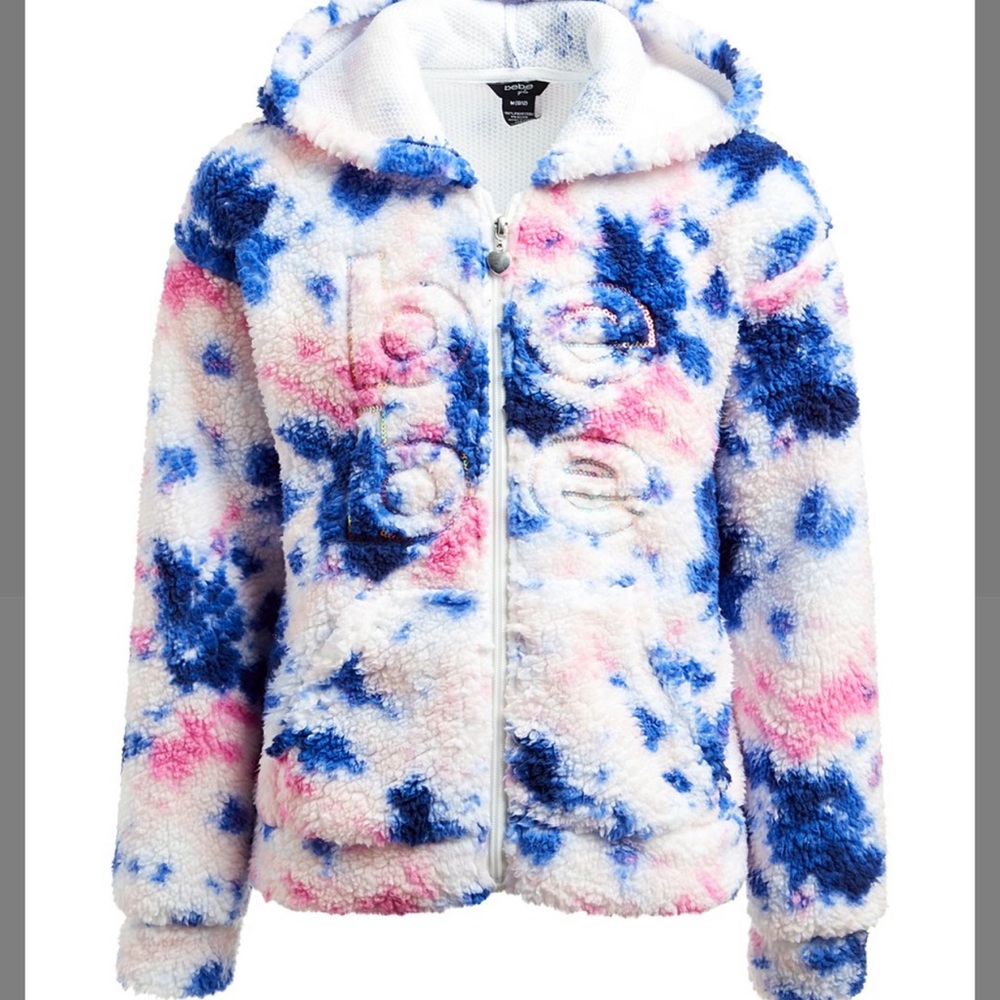 bebe zip up fleece pink blue white Sherpa jacket. SZ. 4. NWT